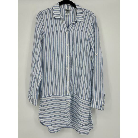 Tommy Bahama Striped Button Up Tunic Shirt Size S Blue White Cotton Blend - Picture 1 of 7